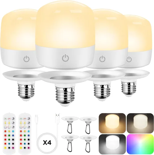 Vista 8 de Yochoice Bombilla de luz recargable con batería operada con control remoto E12, bombilla LED regulable con 15 colores seleccionables y 3