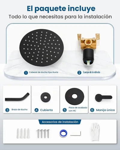 Vista 9 de Airuida Juego de grifo de ducha negro mate de 8 pulgadas, kit de válvula