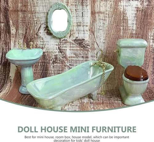 Vista 9 de NUOBESTY Decoración para el hogar 1: 12 Miniatura Porcelana Baño Set Lavabo Bañera Espejo Adornos Miniatura para Casa de Muñecas Plantas Macetas