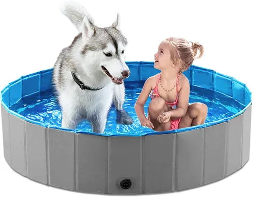 Vista 13 de Jasonwell Piscina plegable para perros, piscina plegable de plástico duro, piscina portátil para niños y mascotas, bañera para cachorros pequeños