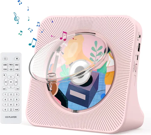 Vista 9 de Gueray Reproductor de CD portátil, reproductor de CD Kpop Bluetooth para escritorio con altavoz de sonido de alta fidelidad, radio FM, reproductor
