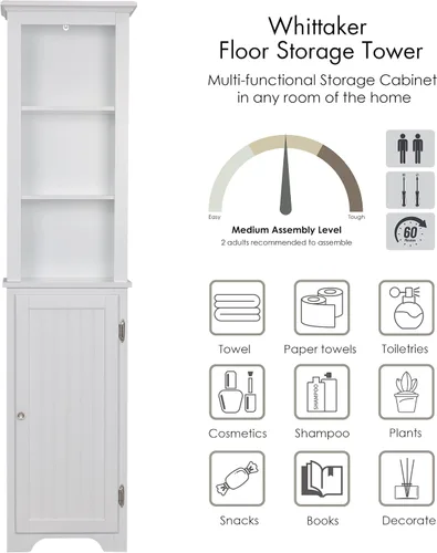 Vista 12 de UTEX Armario de almacenamiento alto para baño con puertas y estantes