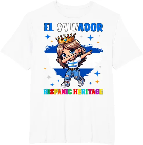 Vista 10 de Camiseta infantil El Salvador Dabbing Girl Hispanic Heritage Celebration, Negro