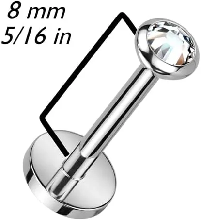 Vista 3 de Labret de titanio de grado 18 GA para implante, sin rosca, con parte trasera plana con bisel plano redondo, circonita cúbica u ópalo superior