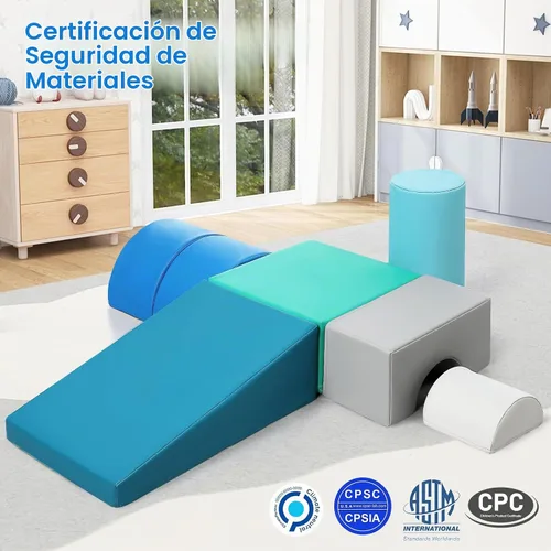 Vista 5 de Bloques de espuma de juguetes de escalada para niños: 6 bloques de escalada de espuma de cuero sintético para niños pequeños - Juego suave
