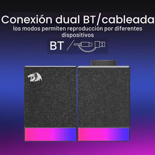 Vista 3 de Redragon Altavoz para juegos de PC GS517 RGB, BT 5.3 y conectividad dual