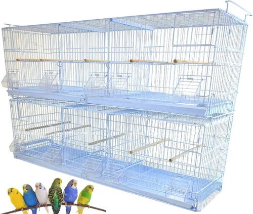 Vista 9 de Combo: Jaula de vuelo de aves galvanizada chapada en zinc apilable y bloqueo, divisor extraíble con soporte rodante