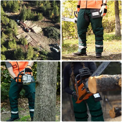 Vista 6 de Chaparreras de motosierra con envoltura técnica de YARDMARIS de UL Clase A, 8 capas, estilo delantal, color verde ejército Verde militar