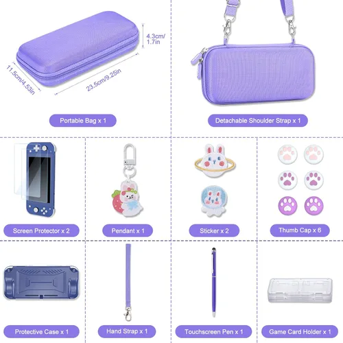 Vista 2 de Switch Lite Case - innoAura 17 in 1 Switch Lite Accessories Bundle with Switch Lite Carrying Case, Switch Game Case, Switch Lite Screen Protector