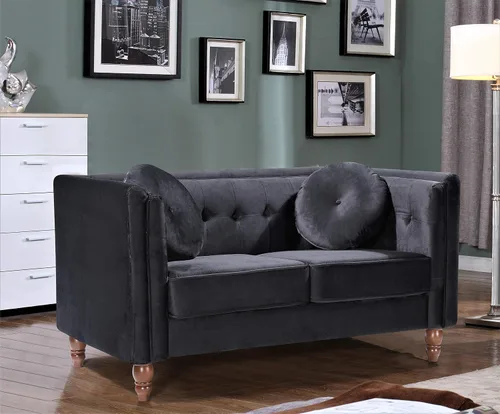 Vista 3 de Container Furniture Direct Lexie Velvet Comfy Mid Century Chesterfield - Sofá biplaza de tres plazas para apartamento, dormitorio y oficina, juego