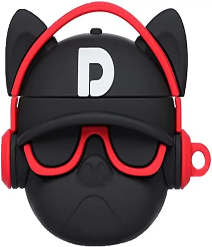 Vista 2 de Funda de silicona 3D de animales hiphop Bull Dog compatible con Airpods2 Aiprods Puppy Pet negro rojo cubierta de auriculares llavero fresco