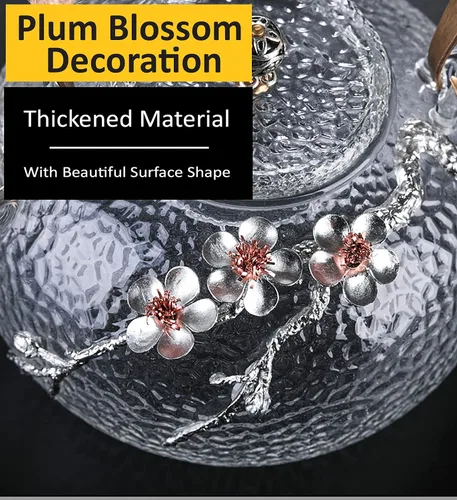 Vista 5 de Japanese Style Hammered Glass Teapot with Plum Blossom Decor 900ml (Removable Infuser)