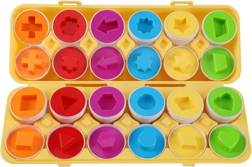 Vista 6 de J-hong Huevos de Pascua a juego 12 piezas Set de huevos de Pascua - Juguetes educativos de reconocimiento de color y forma, habilidades
