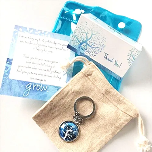 Vista 2 de Smiling Wisdom - Apreciación del maestro - Dándoles el coraje de crecer mini tarjetas de felicitación y llavero set de regalo (árbol azul), Azul