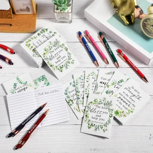 Vista 4 de Estune Juego de 96 regalos de versículos bíblicos que incluye 48 piezas de versículos de la Biblia, diario para mujeres, 48 bolígrafos inspiradores
