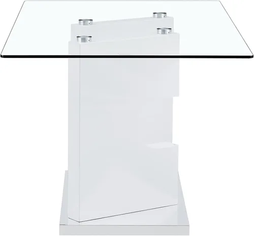 Vista 7 de Mesa de comedor moderna de cristal, mesa de cocina rectangular de 63 pulgadas para 4-6 personas, mesa de comedor de vidrio templado de 0.39 pulgadas