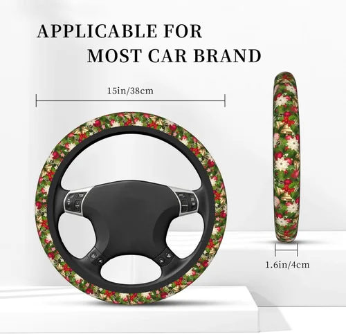 Vista 6 de Funda para volante navideña universal de 15 pulgadas, accesorio para automóvil, protector para mujeres y hombres