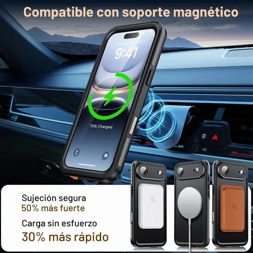 Vista 5 de Oterkin Funda magnética impermeable para iPhone Air con [protector de pantalla integrado] [soporte invisible] [compatible con MagSafe]