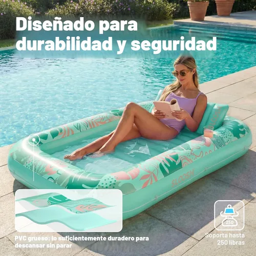 Vista 5 de SLOOSH Flotador inflable para tumbona de piscina, 70 x 46 pulgadas, flotadores de piscina para adultos con almohada, flotador 4 en 1 para balsa