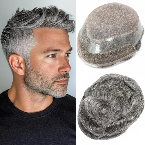 Vista 8 de HAPPY&CC Pieza del sistema de cabello humano Toupee para hombre Mono Lace #1 Negro Azabache