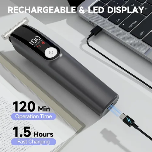 Vista 4 de Cortadora de barba para hombres, maquinilla de afeitar eléctrica para nariz, cuerpo, cara y bigote, cortapelos de peluquería 5 en 1, afeitadoras