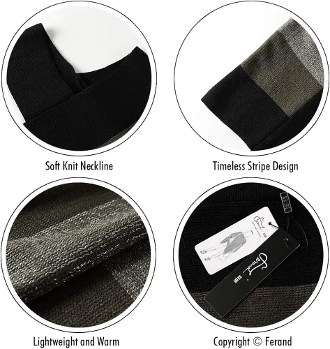 Vista 4 de Ferand - Poncho tejido elegante para mujer, con diseño de rayas y extremos con flecos