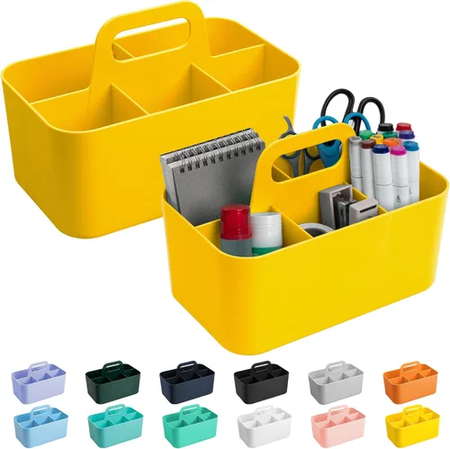 Vista 9 de Tiawudi Paquete de 2 Organizadores Caddy con Asa, Caddy de Plástico Portátil, Organización de Almacenamiento para Limpieza, Baño, Maquillaje, Arte