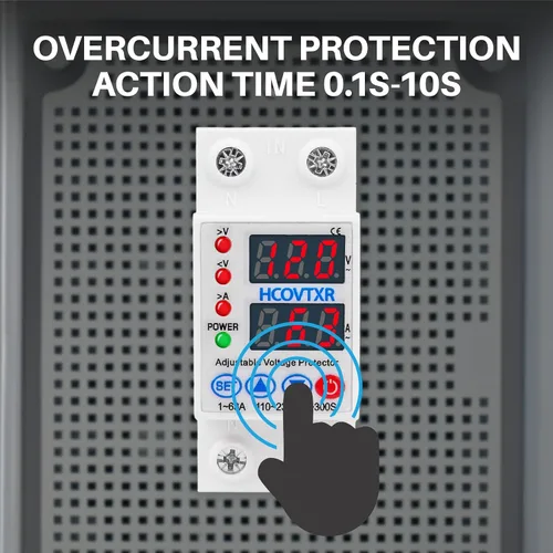 Vista 9 de Interruptor de Circuito Inteligente 110V, Corte de Baja Tensión de 1~63 Amp, Interruptor de Corriente AC Ajustable para Sistemas Solares (Negro)