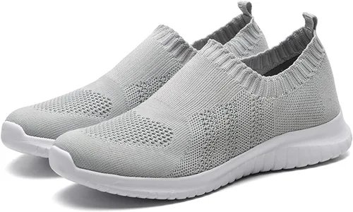Vista 2 de Lancrop - Zapatos de senderismo para mujer - Cómodos zapatos de malla de meter, gris, 5