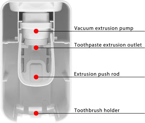 Vista 3 de Soporte de plástico para cepillos de dientes de 2 ranuras y dispensador de pasta de dientes montado en la pared, exprimidor automático de pasta