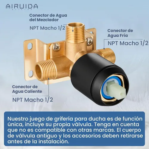 Vista 2 de Airuida - Juego de grifo de ducha, kit de válvula de ducha de 4 pulgadas, negro mate Roscas macho,Kit de ajuste de ducha de válvula áspera,Juego