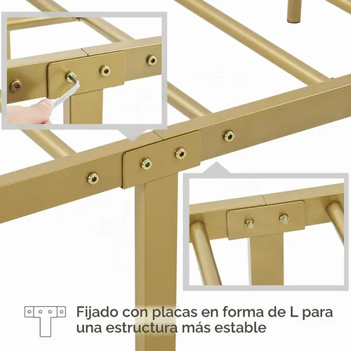 Vista 9 de Yaheetech - Base de cama metálica de tamaño individual con plataforma de cama de metal con cabecero y estribo de estilo victoriano/Fácil montaje/Sin