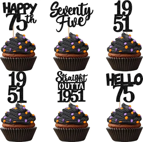 Vista 43 de 30 piezas negras para cupcakes de 10.º cumpleaños con purpurina Ten Happy 10 Straight Outta 2016 para saludos a 10 años 10 cumpleaños, boda Negro
