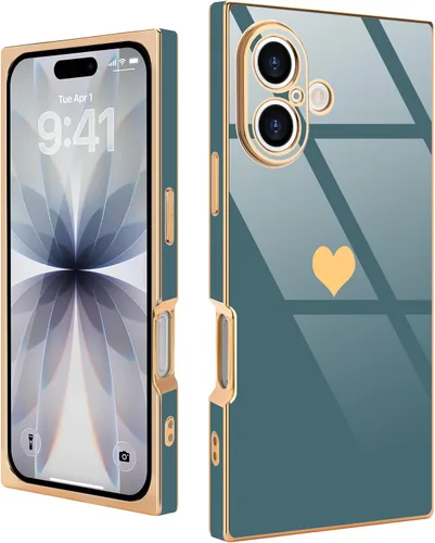 Vista 77 de Compatible con iPhone 12 Funda Rectangular Bonita Chapado Dorado Lujo Corazón de Amor Funda de Teléfono para Mujeres Niñas A Prueba de Golpes