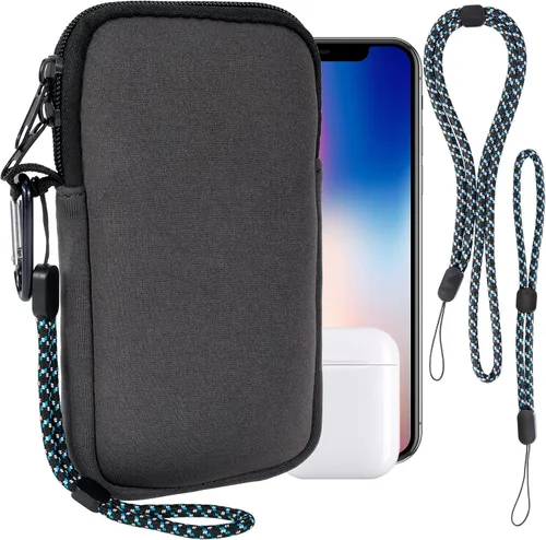 Vista 10 de Pwsap Calcetín para teléfono, bolsa de neopreno universal resistente a golpes e impactos con mosquetón y correa de cordón, funda para senderismo