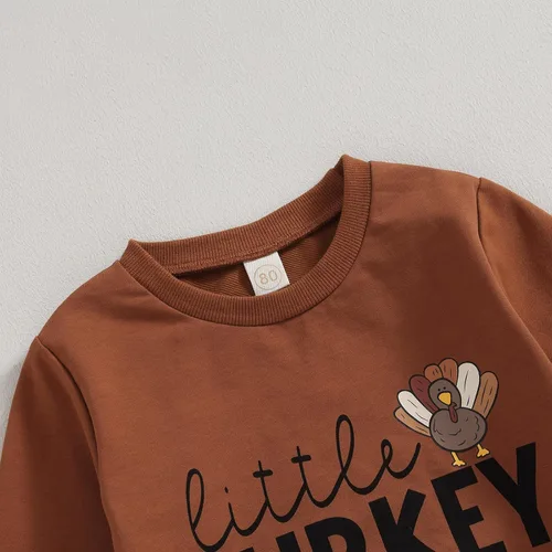 Vista 4 de BemeyourBBs Conjunto de sudadera de manga larga de pavo para niña con pantalones acampanados, ropa de otoño