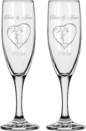 Vista 20 de GIFTS INFINITY® Juego de 2 copas de champán grabadas para boda con corazón de Infinity, copas personalizadas para brindis - Regalo para el Día