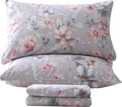 Vista 8 de QSH Juego de sábanas de tamaño individual 100% algodón egipcio, estampado de flores verdes con pájaros, mariposas y botánicas, lujo impreso, ropa