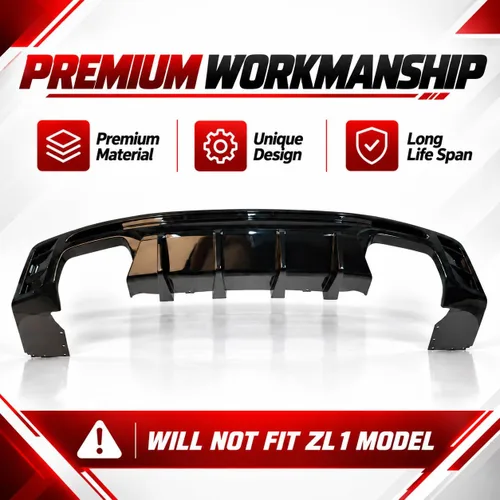 Vista 3 de Compatible con Chevrolet Camaro 2016-2024 (excepto el modelo ZL1) difusor Brillo negro