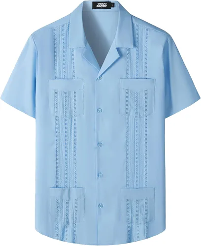 Vista 16 de JOGAL Camisas guayabera para hombre cubanas de manga corta casuales con botones para la playa