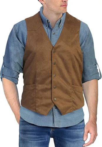 Vista 2 de Gioberti Chaleco de ante sintético de 5 botones para hombre Café
