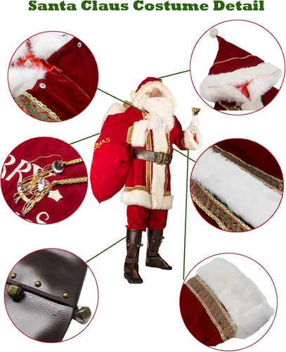 Vista 4 de Watato Disfraz de Papá Noel para adultos y hombres, 10 piezas de terciopelo profesional de lujo para adultos, conjunto de cosplay de vacaciones