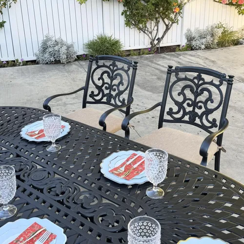 Vista 2 de Darlee Santa Barbara - Juego de comedor de 7 piezas de aluminio fundido con mesa ovalada, bronce antiguo