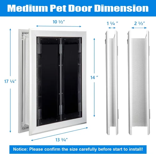 Vista 2 de Puerta de aluminio para mascotas con paneles, puerta duradera para perro con solapas magnéticas de cierre automático, panel deslizante y 4