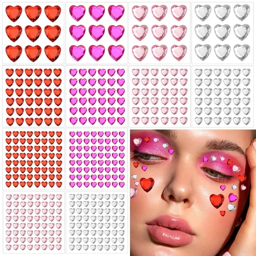 Vista 10 de 1250 calcomanías de diamantes de imitación autoadhesivas, gemas de arco iris para cara, cabello, uñas, brillantina, calcomanías de diamantes