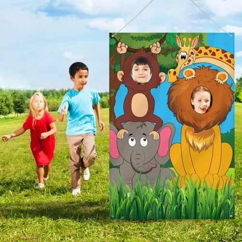 Vista 6 de Blulu Telón de fondo de fiesta de animales de la selva de 59 x 39.4 pulgadas, pancarta grande para cabina de fotos para fiestas de cumpleaños