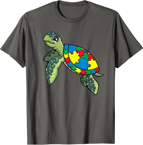 Vista 4 de Turtle Puzzle Pieces for Autism Awareness Kids Women Teacher T-Shirt Asphalt Grey