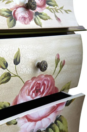 Vista 3 de Nearly Natural Mesita de noche antigua con mesita de noche de arte floral, beige/rosa/dorado, 23 x 14.5 x 34.5 pulgadas
