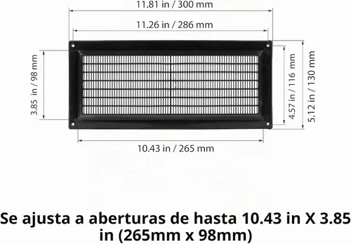 Vista 2 de Cubierta de ventilación negra de 5 x 12 pulgadas (exterior), rejilla de ventilación de plástico con malla protectora, cubierta de ventilación