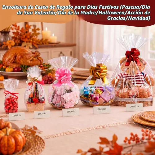 Vista 6 de Wowfit Bolsas de celofán, 10 unidades de 9x20 pulgadas Bolsas de celofán transparentes perfectas para regalos, presentes, botellas de vino